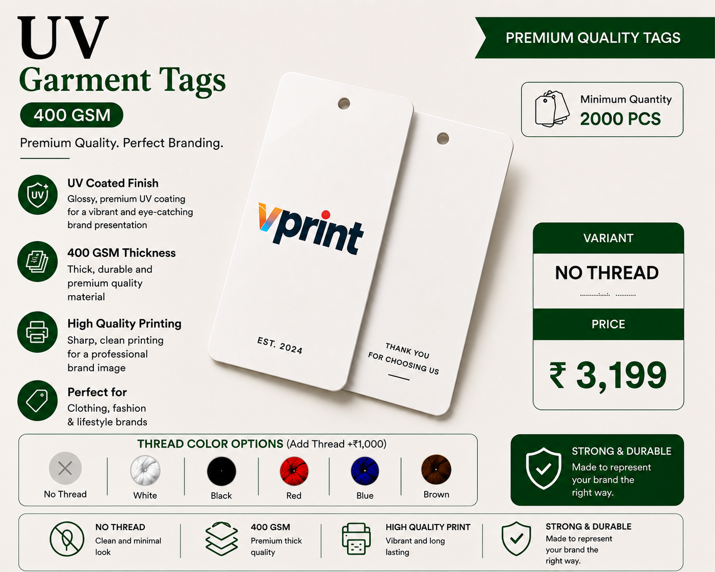 UV Garment Tags 400 GSM