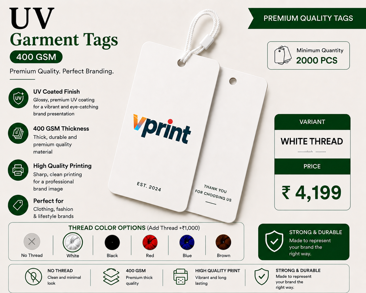UV Garment Tags 400 GSM