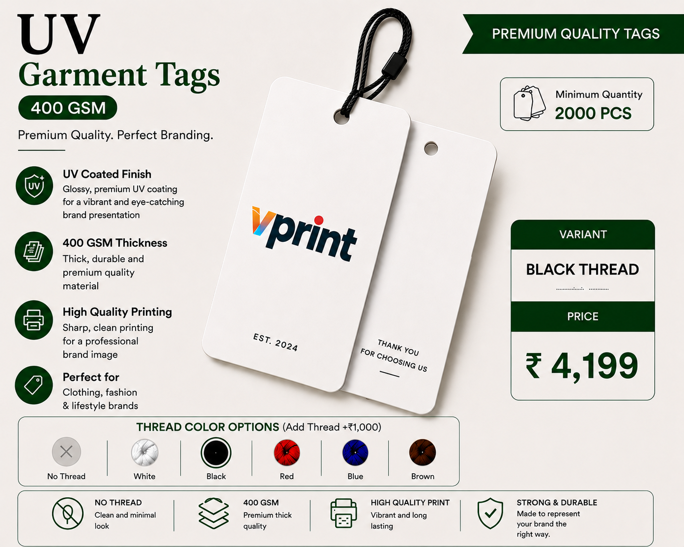 UV Garment Tags 400 GSM