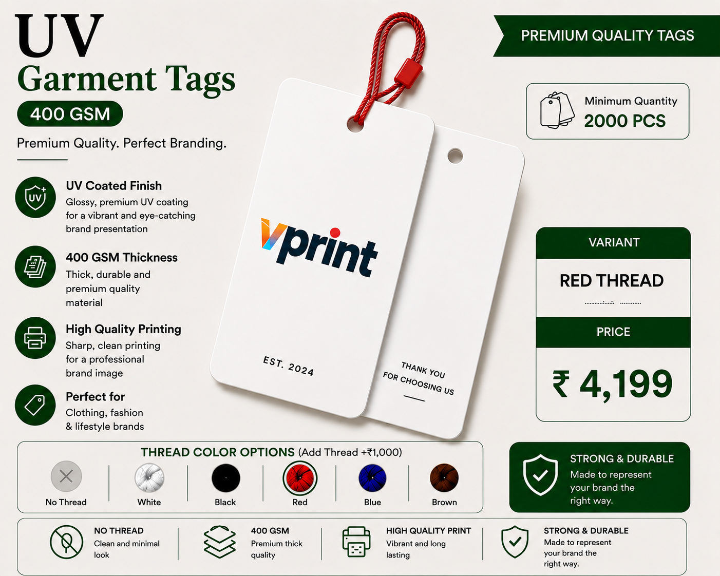 UV Garment Tags 400 GSM