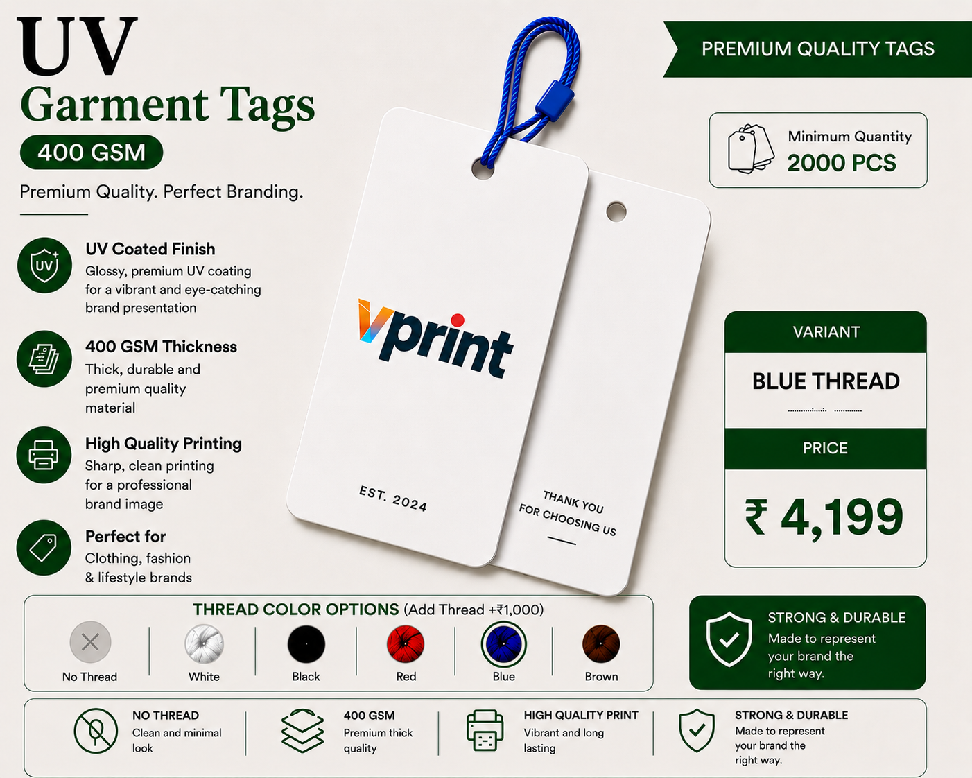 UV Garment Tags 400 GSM