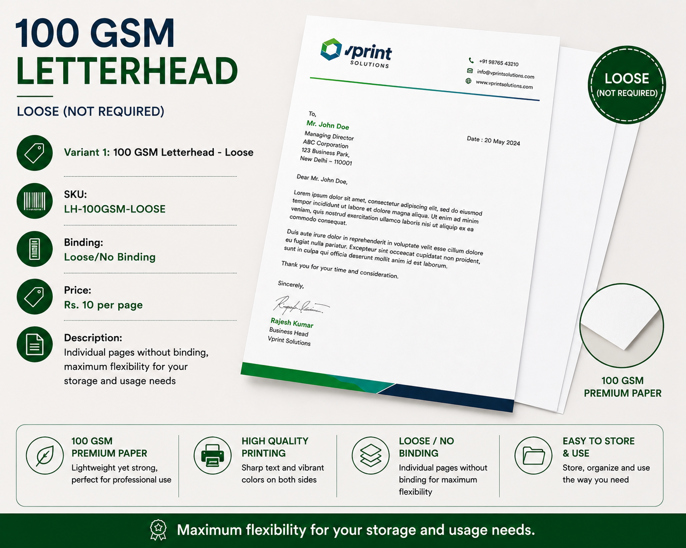 100 GSM Professional Letterhead